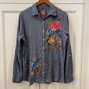 Johnny Was 100% Cotton Embroidered Long Sleeve Blouse—BEAUTIFUL!! EUC! Size S